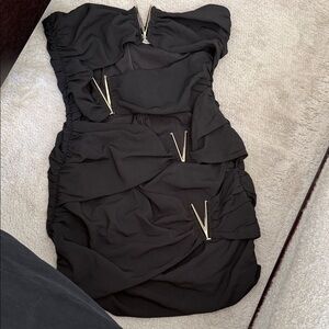 Meshki Elegant Black Strapless Dress with Gold Details